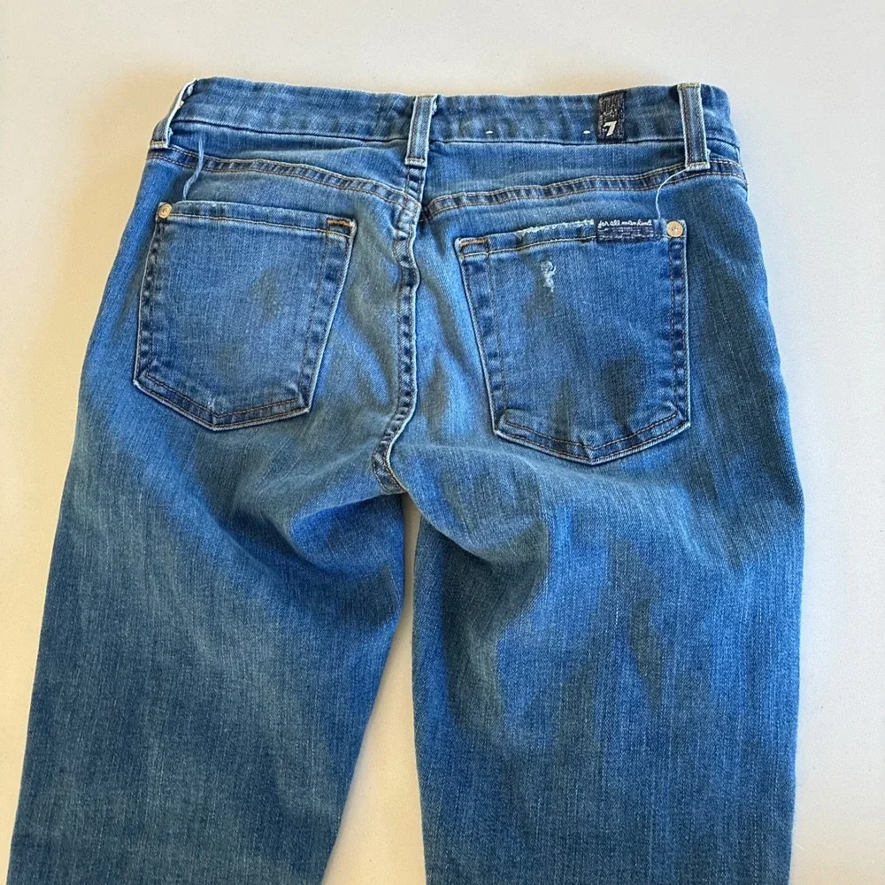 7 For All Mankind Womens Distressed Skinny Jeans Blue Denim Size 24 Ripped Patch